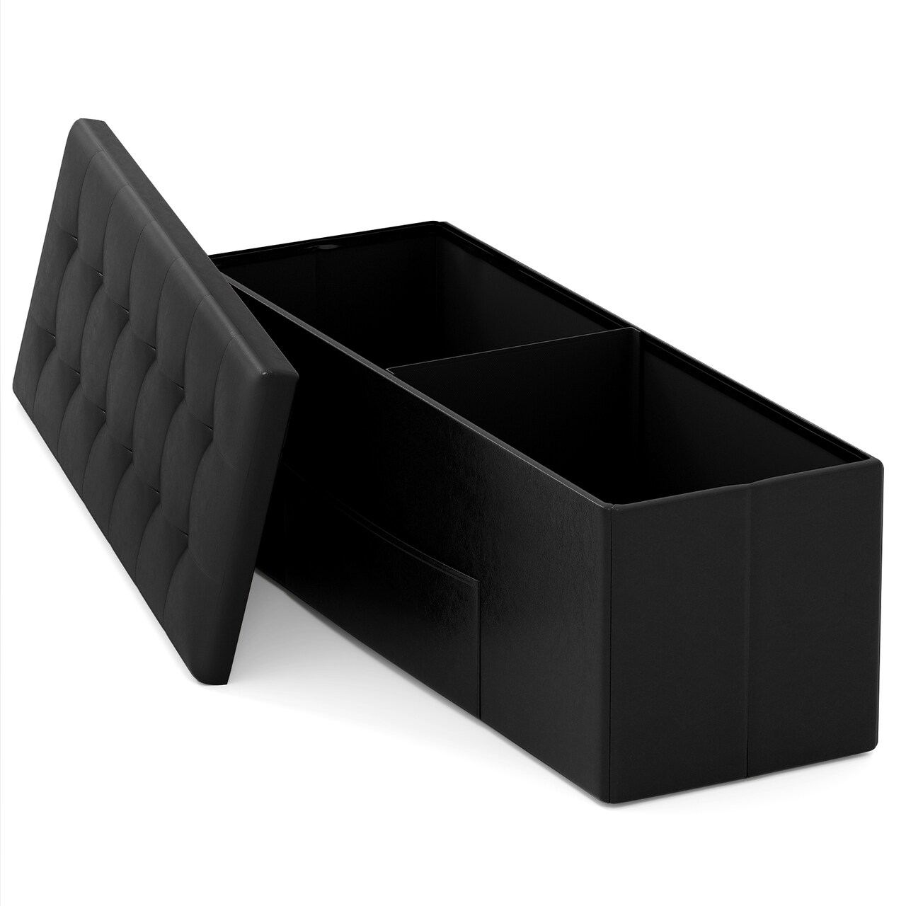 43-Inch PU Leather Foldable Storage Ottoman Bench with 38 Gallon Capacity and Removable Divider